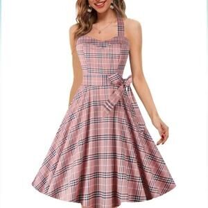 Topdress Vintage Style Plaid Audrey 1950s Retro Halter Dress - Rare Size Small
